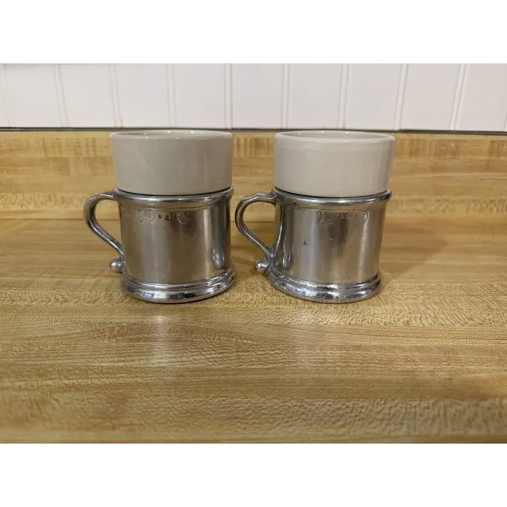 Vintage Wilton Armetale RWP Pewter Coffee Mugs Set of 4 w/ Ceramic Inserts USA